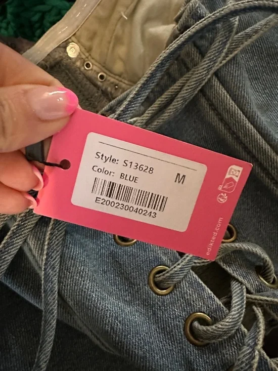 NWT Edikted Studded Washed Denim Lace-Up Corset - Picture 5 of 6